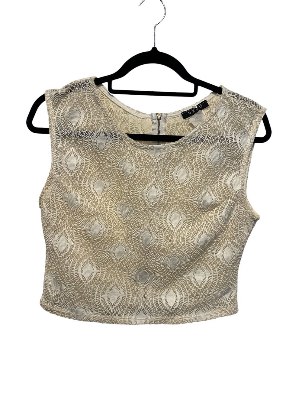 BLVD Cream Lace Sleeveless Zipper Back Cropped Top